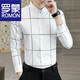 ROMON shirt men's spring and autumn high-end plaid casual long-sleeved thin high-end shirt business slim-fit trendy inch shirt 9922 khaki XL (120-135Jin[Jin equals 0.5 kg])