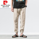 Pierre cardin 2025 summer Chinese style retro cotton linen men's casual pants for men's solid color plus fat loose linen small feet knitted gray M
