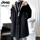 JEEP SPIRIT Men's Windbreaker Jacket Men's Spring and Autumn Mid-Length Coat Teenage Boys British Style Jacket Men's Black L 130-150Jin Jin is equal to 0.5 kg