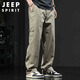JEEP SPIRIT Jeep American monos para hombre otoño e invierno pantalones casuales rectos sueltos pantalones de pierna ancha de algodón puro para hombre albaricoque XL