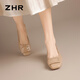 ZHR Single Schuhe Frauen Feste Farbspiegel Dicke Absatz Frauen Schuhe elegante intellektuelle flache Mund ein Fuß Pedaling Schuhe Frauen BL396 Milchtee 37