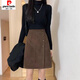 Pierre Cardin Large Size Corduroy Skirt Autumn and Winter Women's High Waist Irregular Mid Skirt Fat mm Slimming Belly Covering A-Line Skirt Short Skirt Brown M Recommended 90-100 Jin Jin equals 0.5 kg