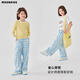 
moonkids girls wide-leg pants spring new straight-leg casual pants children's fashionable blue plaid pants 2025 spring clothes big children 15266 blue plaid + 15279 blue 110 cm