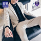 ROMON spring and autumn plaid small suit men's suit slim Korean style handsome suit men's British style trendy casual jacket 85 gray (jacket + pants) L (110-125Jin Jin equals 0.5 kg)