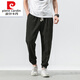 Pierre cardin 2025 summer Chinese style retro cotton linen men's casual pants for men's solid color plus fat loose linen small feet knitted gray M