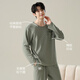 
Hengyuanxiang pajamas men's round neck pullover long sleeve trousers suit summer pure cotton simple loose home clothing men zj-011-16780 L 170/