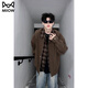 Cat Man Jacket Men's Autumn and Winter Maillard Wear Fake Two-Piece Plaid Plus Velvet Thickened Large Size Jacket Lapel Baseball Clothing 1802 Brown XL (Recommended 140-160 Jin Jin equals 0.5 kg)