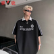 Yalu American High Street Heavyweight Retro Camiseta de polo de manga corta Summer's Summer New Contrasting Half-Zipper Manga de cinco puntos Top azul marino [869 Alta calidad 21] L 105-125Jin [Jin equivale a 0.5 kg]