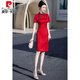 Pier Cardin Flaja Roja Kaisheng Cheongsam Summer Nuevo estilo 2025 Examen de ingreso a la universidad Mom, Vestido portátil diario 677 Verde-+Posto Fringe 4xl