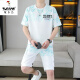 
Woodpecker 2025 summer new short-sleeved T-shirt suit for men teenagers versatile shorts casual running gradient color change men's clothing 6187 blue XL