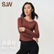 S&W Suwei Sports Long Sleeve Autumn and Winter Yoga Wear Pilates Fitness Training Wear Sports Top Elastic Slim Fit Women's Dark Black XL