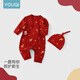 Youqi's newborn big red onesie baby sleeves, baby sleeves, spring and autumn pure cotton newborn monk clothes crawling clothes, boy and girl baby underwear