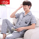 
Langsha pure cotton pajamas men's spring and summer short-sleeved trousers summer plus-size cardigan home clothing two-piece set thin style 691 M wear 90-100 Jin [Jin equals 0.5 kg]