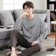 Modal men's pajamas spring and autumn style teenager round neck long sleeves full fat plus size casual loose home clothing set 8LF9928 L 170 weight 120-140Jin [Jin equals 0.5 kg]