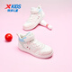 特步童鞋儿童板鞋女童中大童革面新年款耐磨拼色鞋萌趣装饰魔术贴板鞋 帆白/纯净粉 36