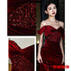 Tromlfz high-end fishtail toast dress bride burgundy engagement one-shoulder textured sequin banquet evening dress for women burgundy M 165