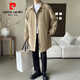 Pierre Cardin 2026 new spring and autumn trendy new mid-length single-breasted jacket, simple, handsome, versatile, loose windbreaker for men, khaki 2XL