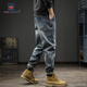 AEMAPE jeans men's summer fashion brand washing and old embroidered loose straight pants American retro Harunt trousers retro blue 28 suitable weight 90-110Jin [Jin equals 0.5 kg]