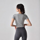 LULUUVTTOH breathable V-neck yoga top for women, slim fit, short navel-baring fitness wear, professional Pilates training T-shirt, gray S (recommended 80-100Jin Jin equals 0.5kg)