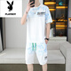 Playboy (PLAYBOY) 2025 summer new short-sleeved suit for men teenagers versatile shorts casual sports two-piece set gradient color men's clothing 6187 blue M