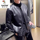 Woodpecker 2025 Spring and Automne New Stand Collar en cuir Veste pour hommes Slim et belle veste en cuir PU Pu Men's Veste 6601 Black M [100-120Jin [Jin est égal à 0,5 kg]]]