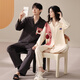 LangSha Couple Pajamas Women's Spring and Autumn Pure Cotton Long-Sleeved Cardigan Can Be Weared Out Autumn Cute Cartoon Home Clothing Men's Suit 8026 Couple M Female + XL Male