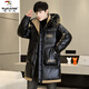 Woodpecker (TUCANO) mid-length shiny cotton coat for men 2025 new winter down jacket thickened jacket trendy overcoat black L recommended 100-120 Jin Jin equals 0.5 kg