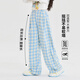 I.Karnow Girls 'Wide-Bein Hosen Sommer- und Herbst 2025 Neue Style Girls' Big Children's Clothing Mode Blue Plaid Hosen Kinder lässig gerade Hosen 15266 Blau + 15260 Grau 120