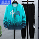 Lanpinge Frühlings- und Herbststil Junior High School und High School College-Schüler Chinesischer Stil Sweatshirt Sport Casual Anzug Jungen und Teenager Trendy Clows Blue (zweiteiliger Set) HX683-K556 L (Empfohlene Höhe 160-165 cm)