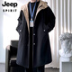 JEEP SPIRIT Men's Windbreaker Jacket Men's Spring and Autumn Mid-Length Coat Teenage Boys British Style Jacket Men's Black L 130-150Jin Jin is equal to 0.5 kg