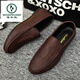 
Woodpecker men's love bean shoes for men to work 2025 spring and summer new soft leather wedding groom leather British casual shoes D838 brown 39