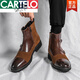 Cartelo Hairstylist plus Samt Chelsea Boots Herren Pointy Martin Stiefel Britisches Krokodilmuster Neues Leder Kurzes Stiefel erhöhen die Höhe in XU.M841-2 Schwarz (innere Höhe) Neues Produkt 38