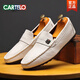 
CARTELO men's spring new men's shoes Korean versatile men's casual leather shoes one foot drive lazy shoes 825 white 39
