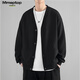 MMOPTOP Japanese solid color sweater long-sleeved men's autumn and winter retro loose V-neck cardigan MT2350 black 2XL