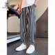 Pantalones casuales de aemape para pantalones de seda de hielo de rayas delgadas para hombres para pantalones de harén sueltos de verano para pantalones de hombres nuevos pantalones recortados estilo principal de imagen principal en forma suelta 120 Jin [Jin iguala 0.5 kg] m