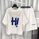 Xiapinli Hong Kong style hooded short-sleeved suit men's summer trendy printed T-shirt set White 9215 XL suitable (130-150Jin [Jin equals 0.5 kg])