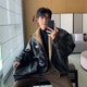 Maorong Xuanxuan hlds fashion show leather jacket men's winter velvet thickened fur body jacket men's black XL