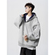 Heavy zipper cardigan sweatshirt for men and women in autumn American loose couple hoodie vibe high street casual hooded jacket gray 400g contrasting color single-sided cardigan sweatshirt L recommended 115-130Jin Jin equals 0.5 kg