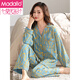 莫代尔睡衣套装女士春秋季纯棉长袖睡衣可外穿秋冬款全棉大码家居服套装 LF9227 XXL