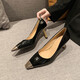 Orteil carré bouche peu profonde Chaussures simples pour femmes 2024 Nouveau printemps et automne mince talons hauts rétro-métal têtes de chaussures de femmes françaises noir 8cm (Xing 826) 40