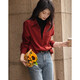Demana Commuting Layer Tool Spring and Autumn Retro 150D Brushed Shirt Lapel Long Sleeve Shirt Women's Top