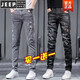 Jeep Spirit Sommer dünne zerrissene Jeans Männer schlank-fit und trendig gutaussehende Mode-Bettler-Hosen Männer vielseitige kleine Füße geschnittene Hosen 6636 Black-6636 Gray [2 Stücke] 34