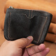 Master Lu's first layer cowhide leather zipper small cow bag pure handmade retro simple change storage bag small bag chocolate brown
