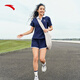 Anta [Gleicher Stil wie Zhang Yufei] Lapel-Freizeitanzug für das Kurzärärmel-T-Shirt-Shorts für Frauen im Sommer College zweiteiliger Sportswear Maya Blue-2 S