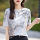 NICOLEJOLIE桑蚕丝国风水墨印花短袖T恤女2025夏季新款圆领时尚设计感上衣潮 国风印花841 XL