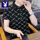 花花公子;PLAYBOY2025夏季新款短袖t恤男潮牌半袖领口舒适纯色男士上衣高级pol,o衫 F9226白色 2XL