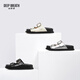 
DEEP BREATH Deep Breath Women's Shoes Double-button Open-toe Casual Cool Sandals Slippers AX14107 White 35