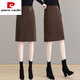 Pierre Cardin Woolen Skirt Women's Spring Autumn and Winter A-Line Medium Short Skirt High Waist Slimming Hip Skirt Temperament One Step Skirt 2 Brown 2XL Recommended 125-135Jin Jin is equal to 0.5 kg