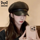 Catman high-end Maillard beret women's new spring and autumn duck bill octagonal hat showing face small versatile painter hat coffee color one size (56-59CM)