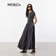 MO&Co.连衣裙春夏弹力莫代尔拼接砂洗铜氨丝天丝高腰长裙摩安珂夏 深灰色 M 165